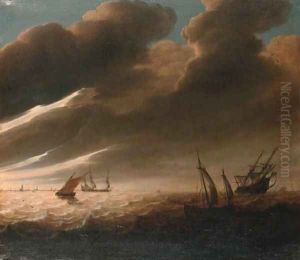 Shipping off a distant coastline - a fragment by Cornelis Mahu