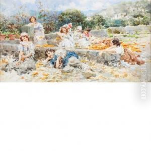 Farm Workers Resting On A Threshing Floor