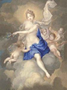 Flora seated on a cloud with putti by Gerard Melder