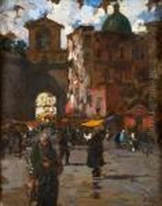 Piazza Con Mercato A Napoli by Irolli Vincenzo