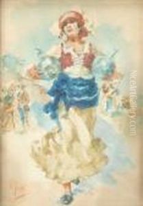 An Italian Girl Carrying Flagons