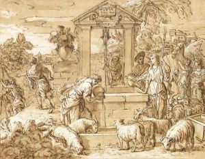 Moses and the Daughters of Jethro by Pierre Monier