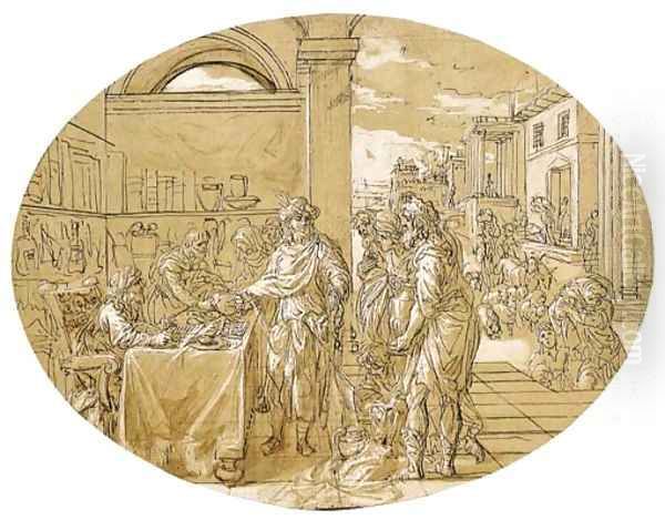 Tithes being presented at the Temple - view 1
