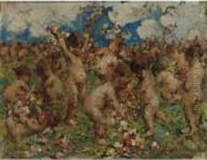 Putti Among The Flowers by Irolli Vincenzo