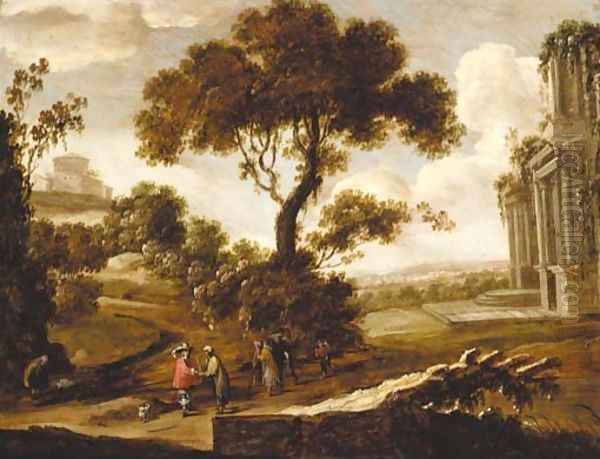 A gypsy reading a traveller's fortune in a landscape - view 1
