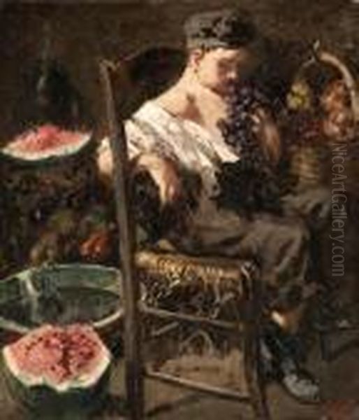 A Young Boy Eating Grapes - view 1