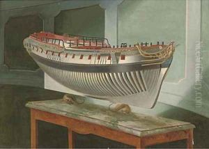 Study of a model of a Royal Naval frigate by Joseph Marshall
