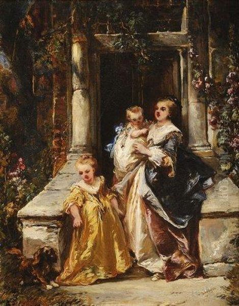 Mere Et Ses Enfants Sur Le Perron De Lademeure - view 1