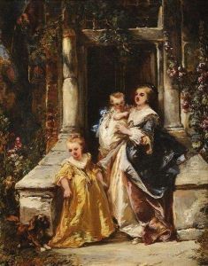 Mere Et Ses Enfants Sur Le Perron De Lademeure by Eugene Isabey