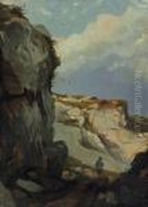 A Figure At The Foot Of A Cliff by Eugene Isabey