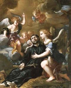 Angels comforting Saint Francis Xavier by Ludovico Mazzanti