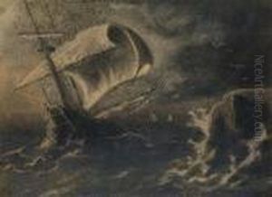Caravelle Par Gros Temps by Eugene Isabey