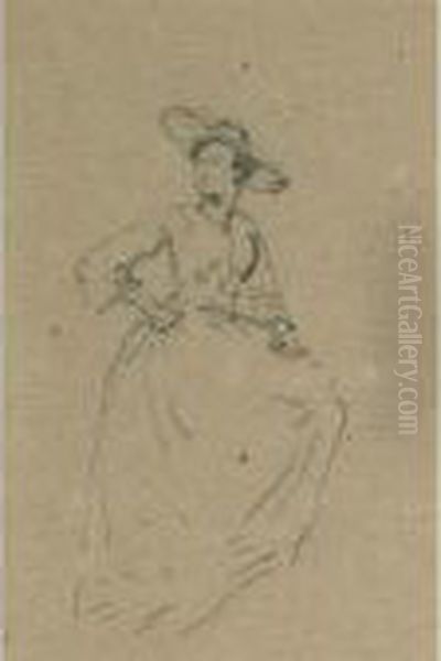 A Study Of A Lady In A Wide Brimmed Hat ( Two Views, A Double-sided Work) - view 1