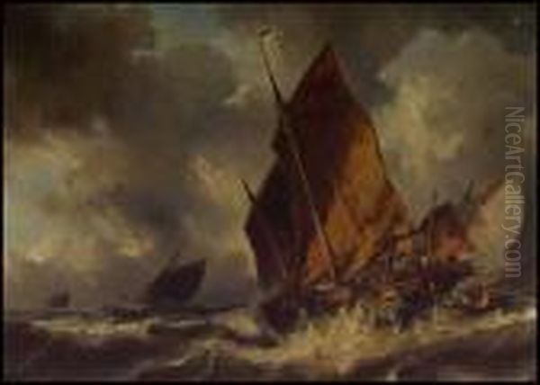 Sailing Vessel Floundering In A Stormy Scene - view 1