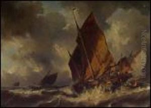 Sailing Vessel Floundering In A Stormy Scene by Eugene Isabey