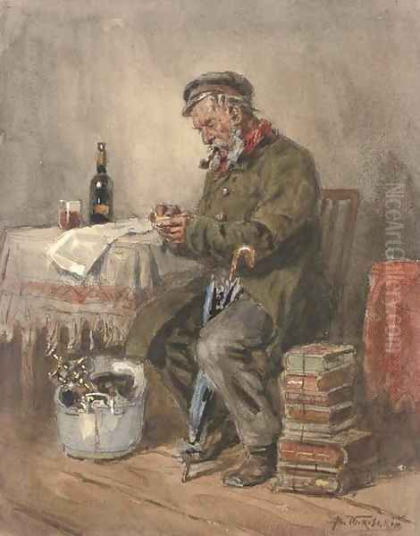 Portrait of a man smoking a pipe - view 1
