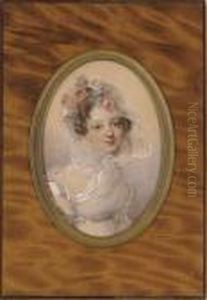Portrait Of A Young Beauty With Flowers In Her Hair by Eugene Isabey