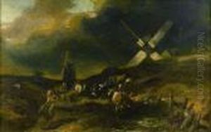 Paysage D'orage Aux Deux Moulins by Eugene Isabey