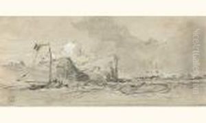 Bateaux Le Long Des Falaises by Eugene Isabey