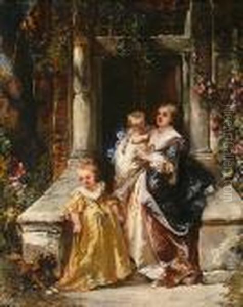 Mother With Two Children And A Dog - view 1