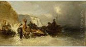 Boat In Distress Near The Rocks by Eugene Isabey