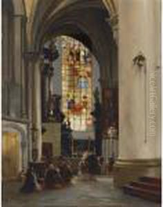 Figures In A Church Interior by Eugene Isabey