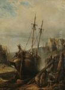Figures Before A Boat In Dry Dock