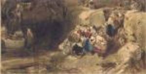 Figures In A Rocky Shore, The Prow Of A Ship In Theforeground