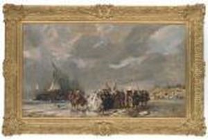 Debarquement De La Peche Sur La Plage by Eugene Isabey