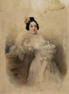 Portrait D'une Jeune Femme Accoudee A La Cheminee by Jean-Baptiste Isabey