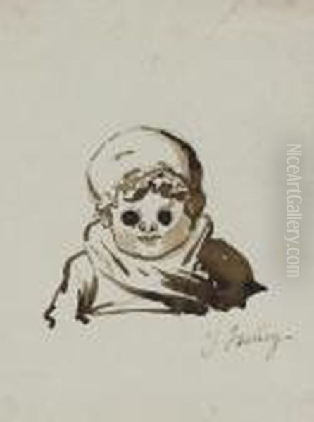 Une Fillette En Buste Portant Un Bonnet (recto); Croquis De Paysage (verso) - view 1