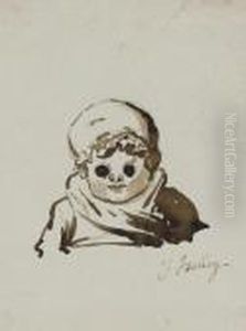 Une Fillette En Buste Portant Un Bonnet (recto); Croquis De Paysage (verso) by Jean-Baptiste Isabey