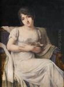 Portrait De Jeune Femme A L'oiseau by Jean-Baptiste Isabey
