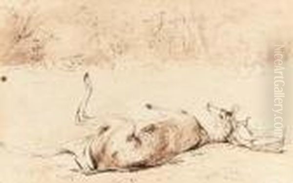 A Wounded Stag In The Woods, A Hunter In The Distance - view 1