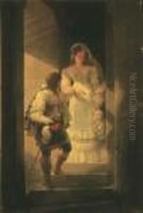 Un Couple Descendant L'escalier De La Tourelle Du Chateau D'harcourt