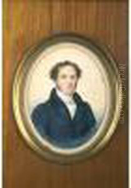 "portait D'homme En Buste, 
Manteau Bleu, Chemise Et Cravate Blanche, Avec Une Epingle De Cravate 
Ornee D'une Pierre". - view 1
