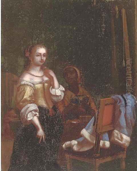 A lady and her maid in an interior - view 1