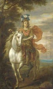 An equestrian portrait, possibly of Johann William, Elector Palatine (1658-1716) by Adam Frans van der Meulen