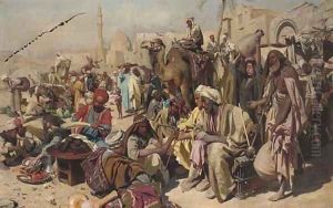 Street musicians at the bazaar by Carl Leopold Mutller
