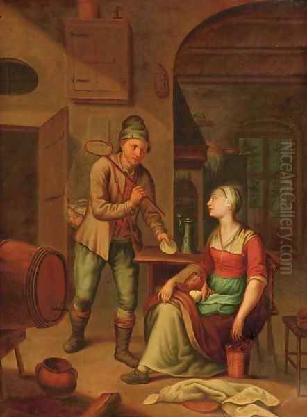 A fisherman presenting a shell to a maid - view 1