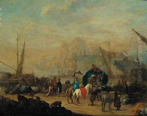 Merchants at a Mediterranean port by Jan Baptist van der Meiren