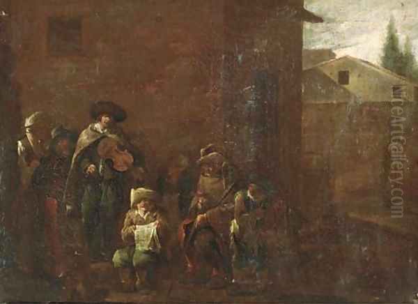 Peasants singing and making music in the street - view 1