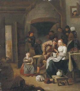 Peasants singing and making merry in an inn by Jan Miense Molenaer