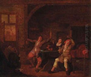 Peasants merrymaking in an interior by Jan Miense Molenaer