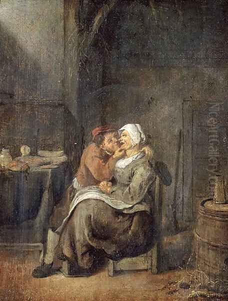 A boor courting a maid in a barn - view 1
