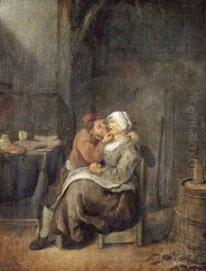 A boor courting a maid in a barn by Jan Miense Molenaer