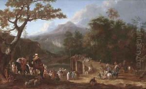 A Turkish caravan in an extensive mountainous landscape