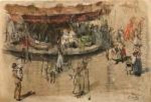 A Carousel, Paris; Portrait Of A Lady by Isaac Lazarus Israels