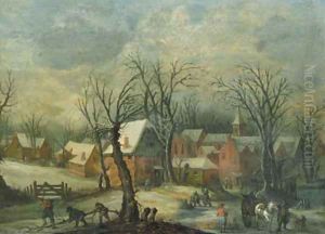 A view of a village in winte