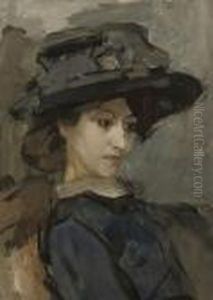 Jonge Vrouw Met Hoed: A Lady Wearing A Black Hat by Isaac Lazarus Israels